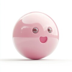 Fototapeta premium A pink sphere with a happy face, a 3D rendering with a white background.