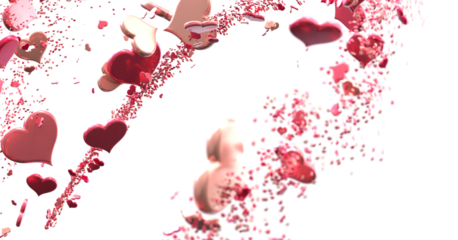 Ilustration of red realistics hearts whit 3D effect. rain of hearts in transparent PNG