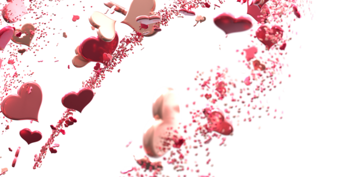 Ilustration of red realistics hearts whit 3D effect. rain of hearts in transparent PNG