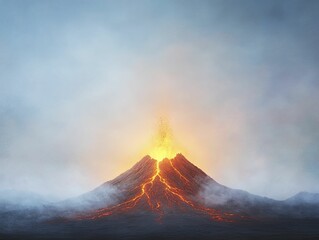 Fototapeta premium A mountain erupting with lava and ash, volcanic explosion, bright fiery colors
