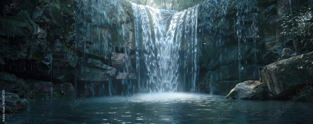 Poster Picturesque thundering waterfall, 4K hyperrealistic photo