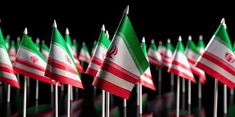 Small National Flags of Iran on Black Background - High Depth of Field Photography
