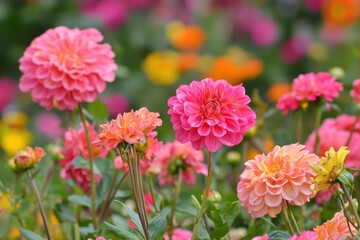 Obraz premium Vibrant pink and orange flowers bloom in the sunny garden during mid-spring