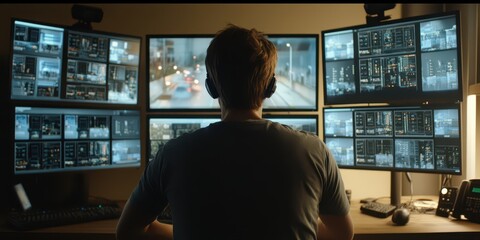 IT Security Specialist Monitoring Multi-Network Activity Ensuring Cyber Safety and Integrity