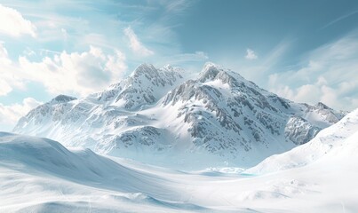 Scenic view of a snowy mountain, 4K hyperrealistic photo