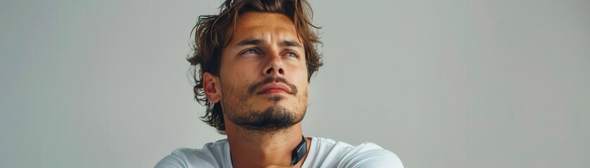 Obraz premium Man with fitness band, white background, health monitoring