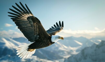Naklejka premium Majestic eagle soaring in the sky, 4K hyperrealistic photo