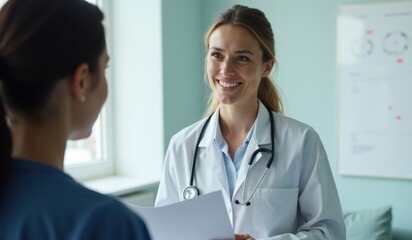Doctor in conversation with a colleague at work.
