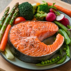 salmon steak with vegetables,generative ai
