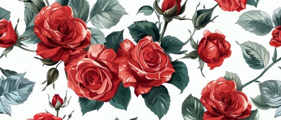 Fototapeta premium Elegant Red Roses on a Light Background