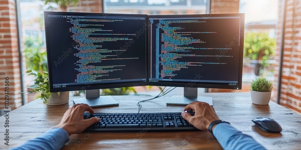 Poster software developer crafting code for innovative business application