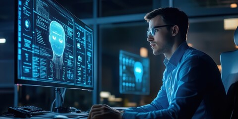 Software Developer Testing an AI Chatbot for Customer Service Efficiency