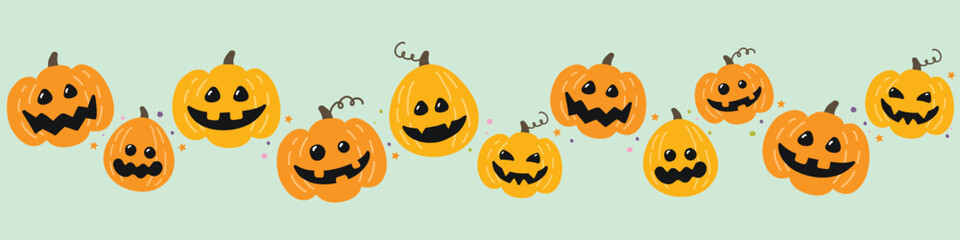 Cute Halloween pumpkin lanterns. Banner design. Vector illustration
