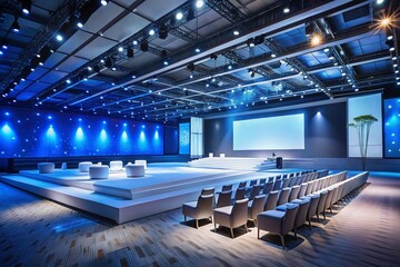 Naklejka premium Spacious Event Stage with Blank Screen for Business Conferences - Professional Setup for Success