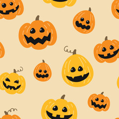 Halloween background with cute pumpkin lanterns. Seamless pattern design. Vector illustration