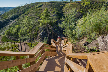 Perspective of wooden walkways on Penedo Furado hill, Vila de Rei PORTUGAL
