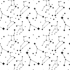 Seamless Constellation Starry Sky Pattern - Vector Illustration