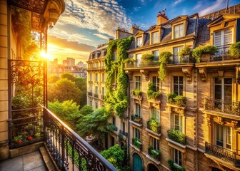 Fototapeta premium Spectacular French Architecture View from Balcony - Urban Exploration Photography