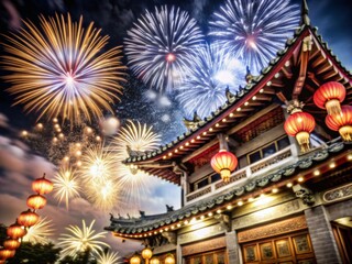 Fototapeta premium Spectacular Fireworks Celebration for Chinese New Year in Vibrant Colors