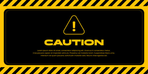Premium Editable Caution yellow text line icon black background poster flyer banner template