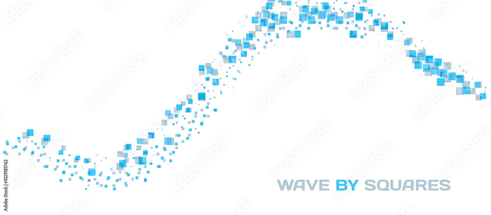 Fototapete abstract wave by overlapping blue and grey squares. minimal vector graphics. cmyk colors