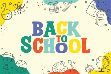 Cute school background with hand drawn icons. Vector illustration