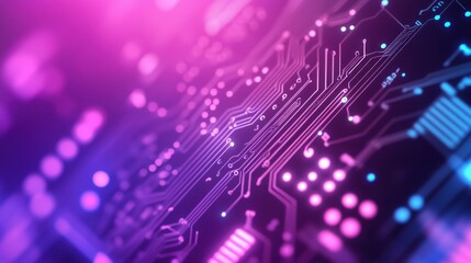 Obraz premium Abstract Circuit Board with Glowing Pink and Blue Lights