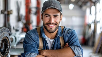 Fototapeta premium Mechanic with tools, white background, automotive repair