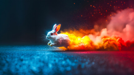 Fantasy rabbit running with smoke speed effect .