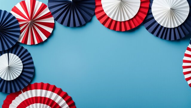A banner template for US Veterans Day with paper fans in American national colors with a place to copy the text.