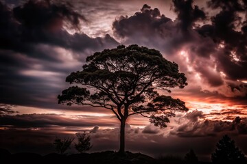Standalone Silhouette Tree in Black and White - Chiang Mai, Thailand - Tilt-Shift Photography