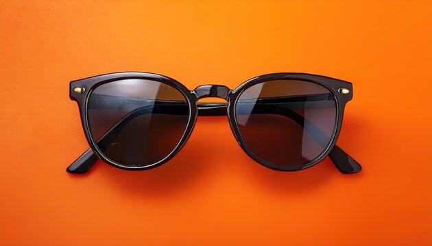 Sleek Black Wayfarer Sunglasses with Dark Lenses on Vibrant Orange Background. Ideal for Summer, Travel, and Fashion Concepts
