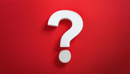 Question mark on red background. 3D rendering. FAQ and QA. Problem solution.
