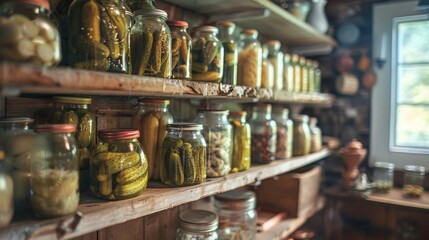 Rustic Kitchen Scene with Pickle Jars