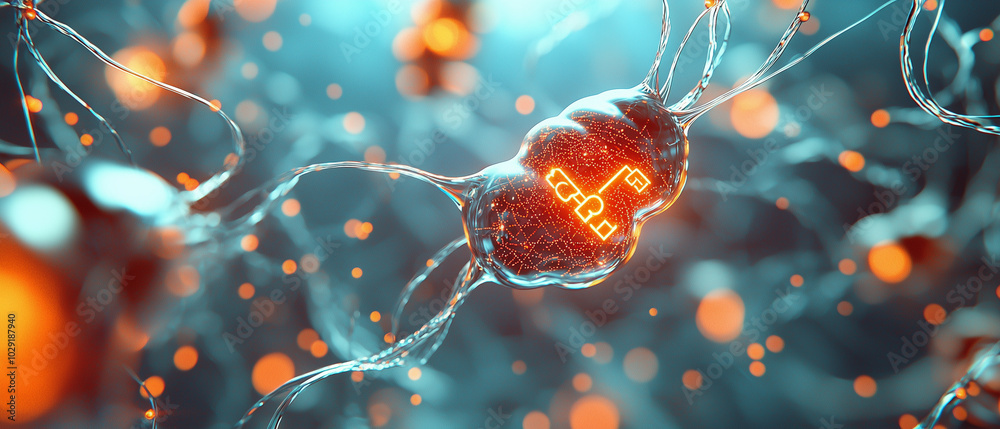 Aufkleber abstract visual of interconnected neurons, showcasing glowing synapses and vibrant colors, representing complexity of human brain and neural networks