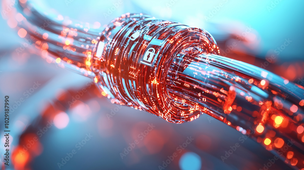 Aufkleber vibrant abstract representation of interconnected digital networks, showcasing glowing circuits and secure lock symbolizing internet safety and data protection