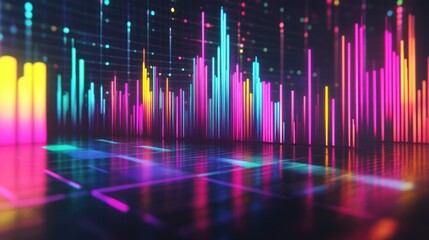 Abstract Neon Light Columns with Reflective Surface