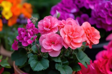Fototapeta premium Vibrant garden blossoms in full bloom showcasing pink and purple flowers on a sunny day