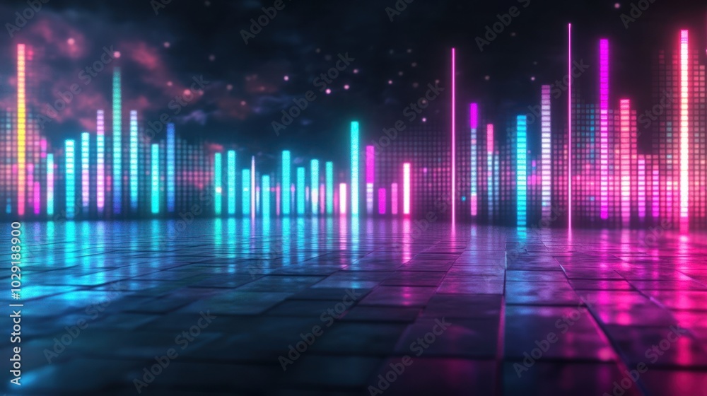 Canvas Prints Neon Light Bars Reflecting on a Tiled Floor