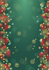 Yellow and red bokeh on a green background. Sparkling festive background for Christmas cards and invitations. An amazing illustration with an imitation Christmas tree and an empty space for text.

