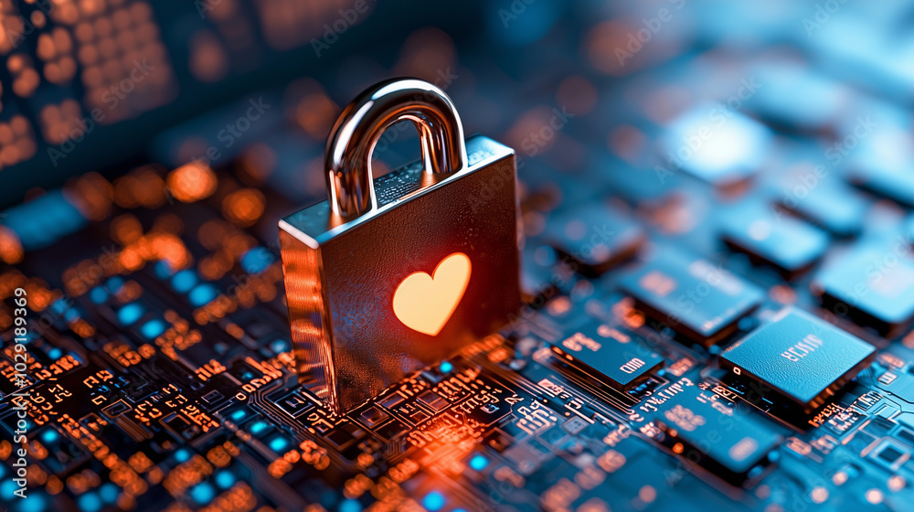Aufkleber conceptual image of padlock with heart symbol on computer keyboard, representing theme of digital privacy and security. vibrant colors and intricate details evoke sense of protection and care in