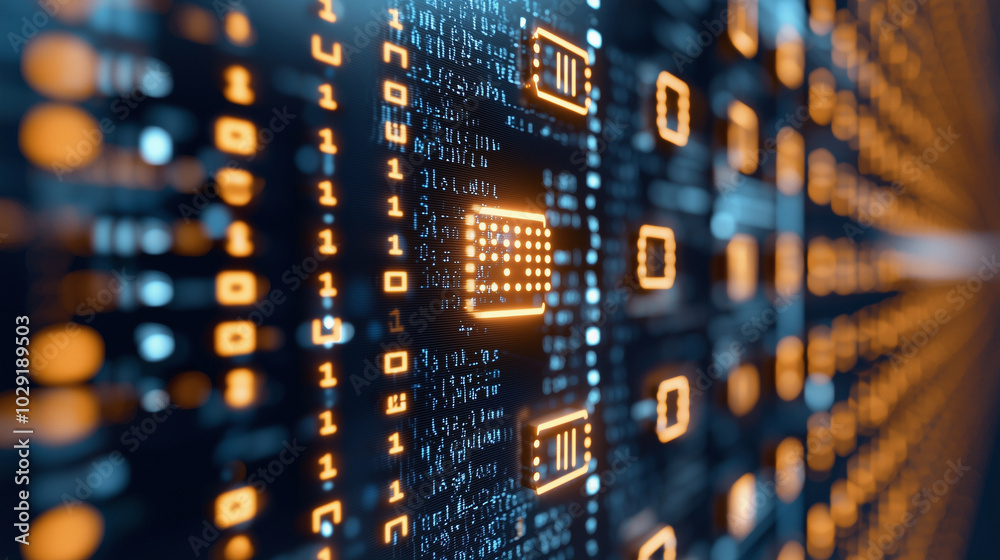 Leinwandbilder Digital data streams and binary code create mesmerizing visual of technology and information flow. This conceptual image represents essence of data processing and connectivity