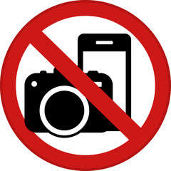 Red Sign No Photography. Vector Icon. Prohibitory Round Sign. Warning About Prohibition Of Using Mobile Phone And Camera