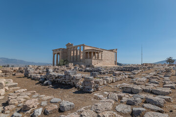 greece capital athens and acropolis ancient artifacts touristic points of interest daytime and sunset light