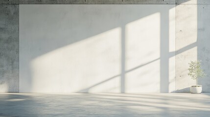 Obraz premium A minimalistic interior space featuring a light wall, soft shadows, and a small plant