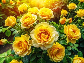 Stunning Aerial View of a Vibrant Bouquet of Yellow Roses in a Lush Garden Setting
