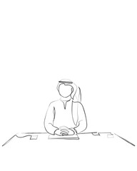 Hand drawn line art vector of a business meeting. Business opportunities in middle east. Growing business sector of Saudi Arabia concept art.