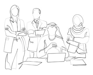 Hand drawn line art vector of a business meeting. Business opportunities in middle east. Growing business sector of Saudi Arabia concept art.