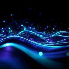Abstract background with lines and bokeh lights, blue and glowing neon. Network data transfer concept, Generative Ai