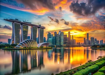 Fototapeta premium Stunning Architectural Photography of Marina Bay, Singapore - Iconic Skyline, Futuristic Design, and Urban Landscape